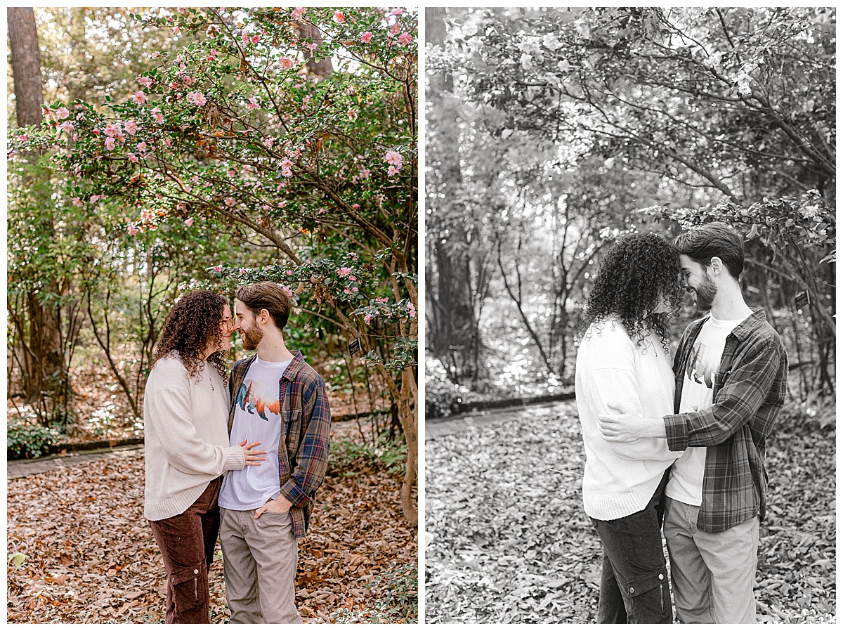 peyton-emma-kissing-engagement.jpg Romantic capture of Peyton kissing Emma on the forehead as she closes her eyes, surrounded by garden greenery.