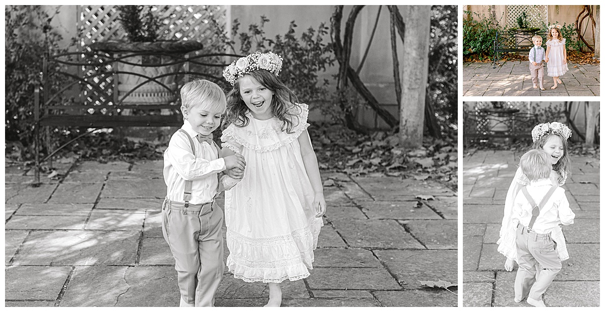 barefoot-kids-running-pavilion Jennifer and Scott running barefoot under the pavilion, laughing and full of energy during their portrait session.